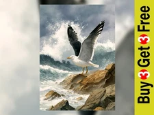 Seagull at Sea 5"x7" Print on Matte Paper | Coastal Bird and Crashing Wave Art