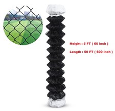 5 Ft x 50 Ft Black PVC coated Chain link fence 11.5G Galvanized Steel 60x600in