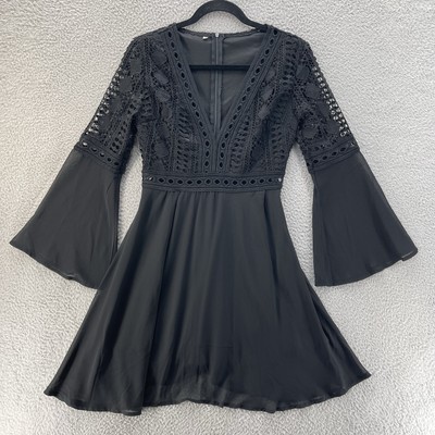 Sexy Mini Skater Dress Women Medium Black Crochet Witchy Whimsical Goth Grunge