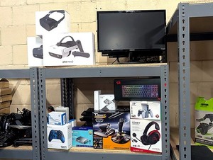 Bulk Electronics Resellers Lot— 30 Monitors, Retro Gaming Console, 6 VRs & More