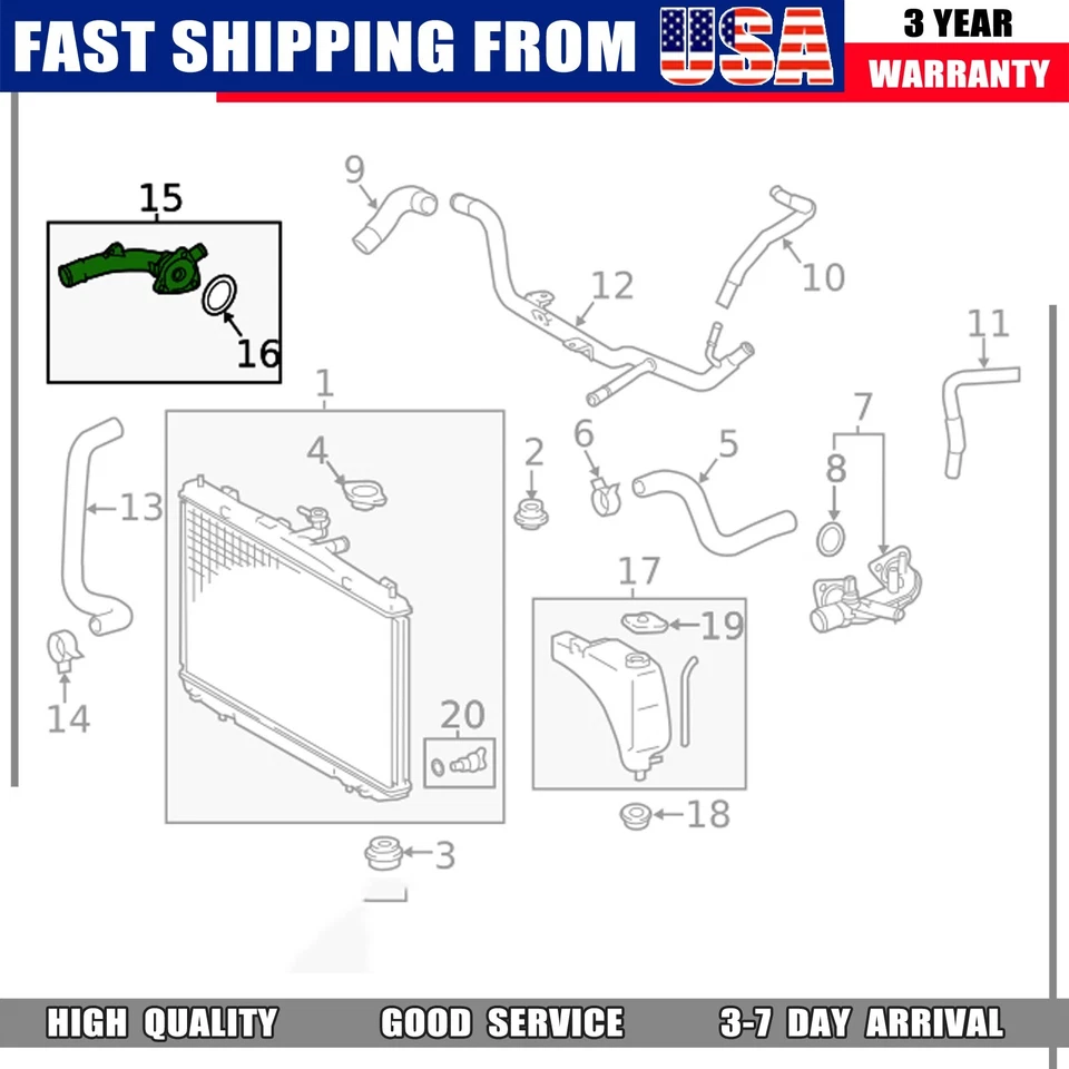 Water Inlet Thermostat 3.5L 1603131030 For Toyota Avalon Camry Highlander Sienna - Image 2 of 4