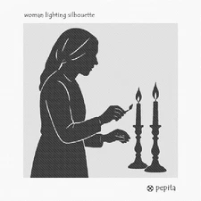 Woman Lighting Silhouette Needlepoint Kit or Canvas