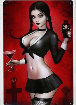 METAL Sign - Wednesday Adams with the Poison Bottle cosplay