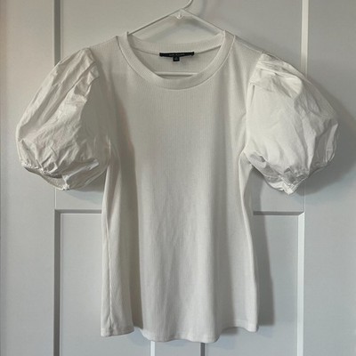Ava Rose Medium Women's Knit Top White Puff Sleeves Brand New