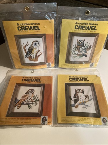 Vintage crewel owls in a tree found