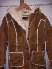 Gallery Women Leather Suede Long Coat S Lining Faux Fur Brown Tan Winter Jacket
