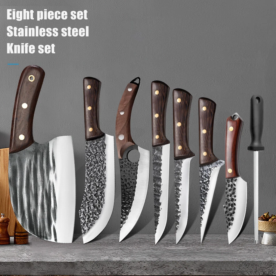 8PCS Handmade HAND FORGED DAMASCUS STEEL CHEF KNIFE Set Kitchen Knives US - Image 4 of 4