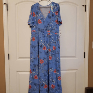 chinese dress ladies 41 HAWTHORN Boho Maxi Dress Botanical Short Sleeve Casual Traveler Surplice