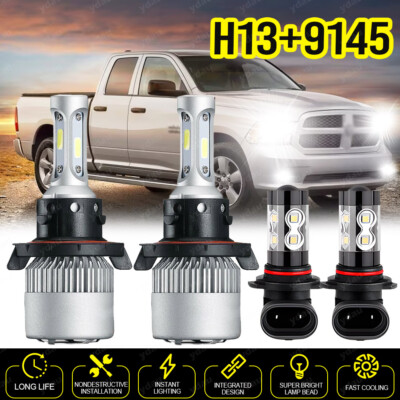 For 2006-2009 Dodge Ram 1500 2500 3500 LED Headlight Hi/Lo Beam+Fog Light Bulbs