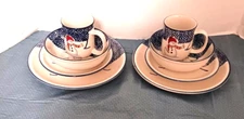 THOMSON POTTERY8 pc Christmas Snowman Dinnerware Set Plates Bowl Cup