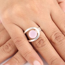 Rose Chalcedony Gemstone 925 Sterling Silver Women Gift Jewelry Handmade Ring