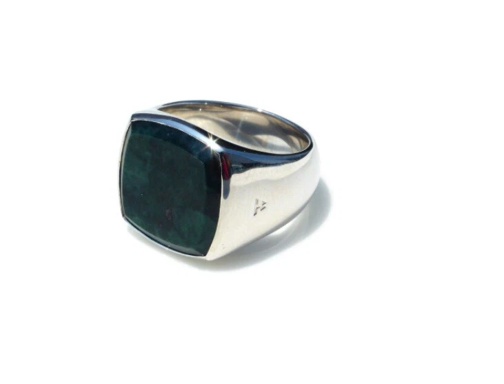 TOM WOOD Cushion Ring Green Marble Stearling Silver 925 US Size