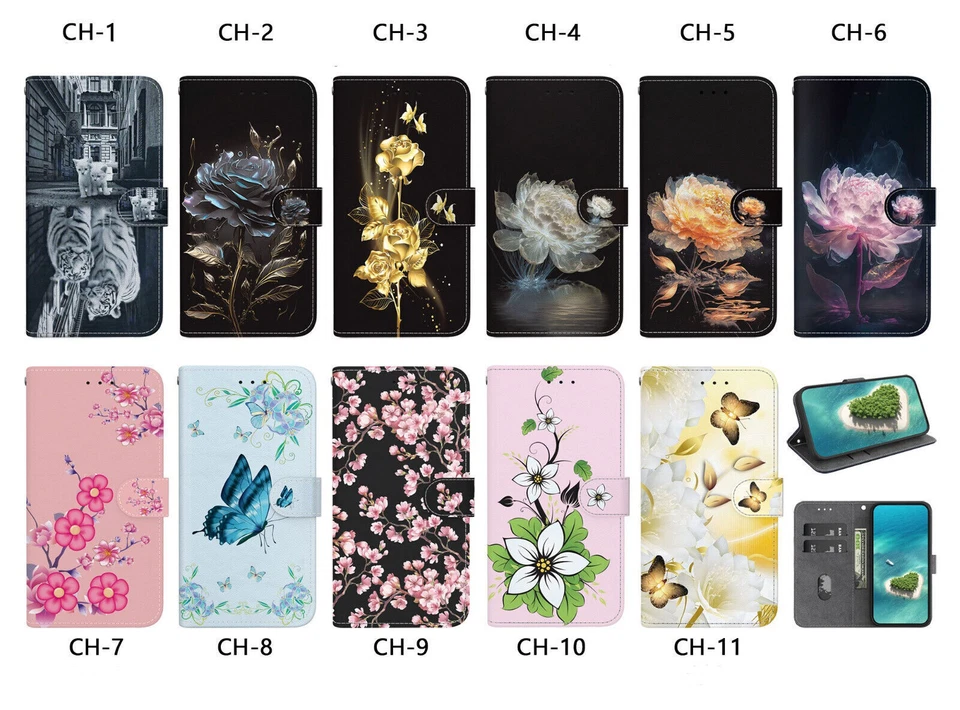 Flower Flip Butterfly Card Wallet Phone Case For iPhone 15 14 13 12 11 XR XS 7 8 - Image 2 of 4