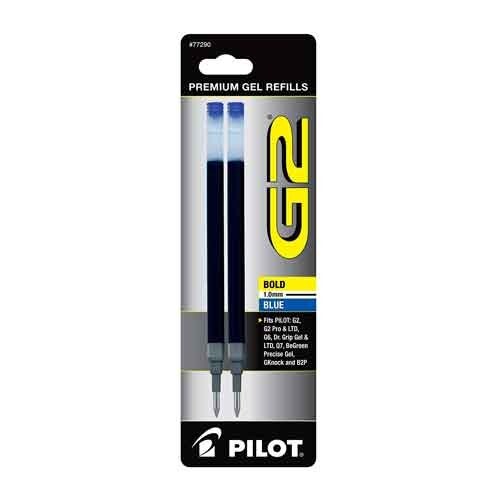 Pilot G2 Premium Gel Rolling Ball Pen Ink Refill 1.0mm Bold Point 2/Pk Blue Ink