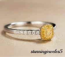 1.41CT Cushion Cut Real Citrine 14K 2-Tone Gold FN Engagement Wedding Halo Ring