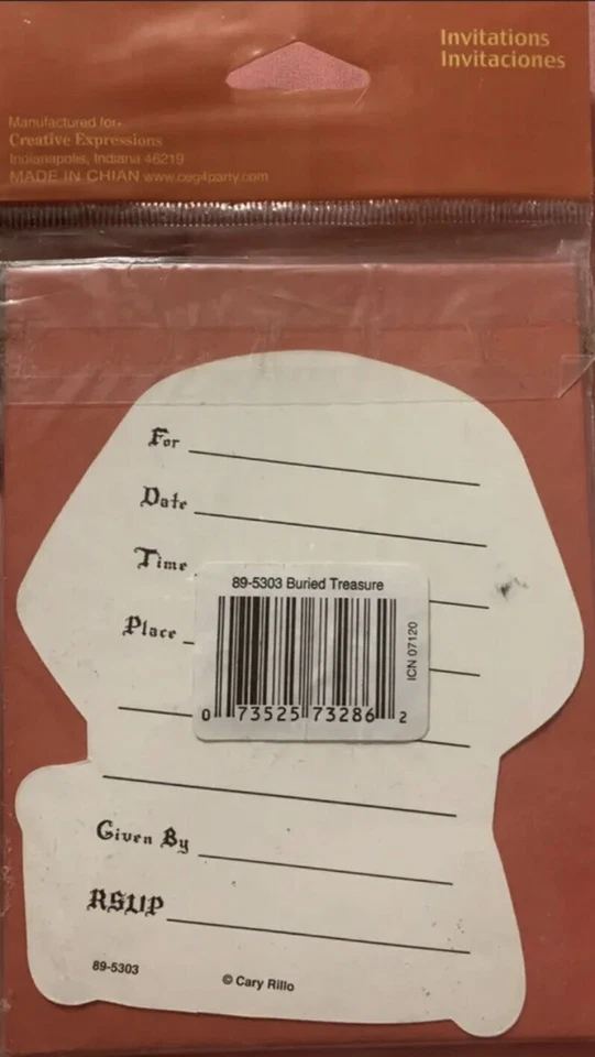 8 ct Pirate Birthday Party "Buried Treasure" Invitations w/Envelopes invites - Image 2 of 2