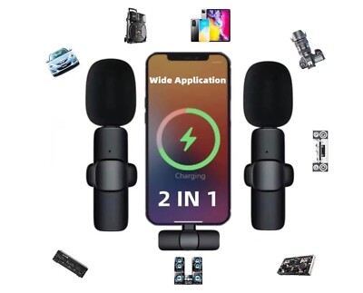 2X Kabelloses Lavalier Mikrofon für Handy Android iPhone Vlog Live Stream Mic