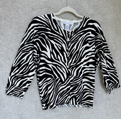 Grace Shirt Womens Medium Black White Zebra Long Sleeve Button Down Knit shirt