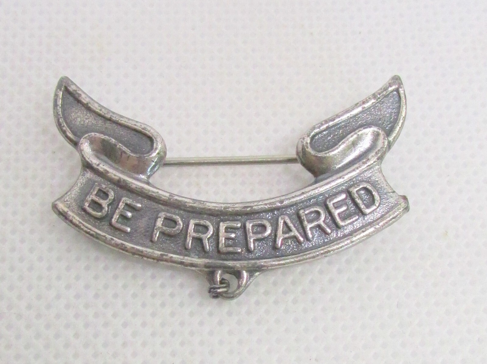 925 STERLING SILVER BE PREPARED EAGLE SCOUTS RIBBON BROOCH 38X22MM ~ 6.7G