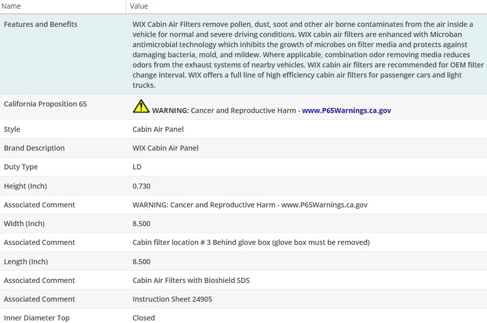 Салонный воздушный фильтр WIX для LEXUS RX330 2004-2006 V6-3,3 л - Изображение 3 из 4