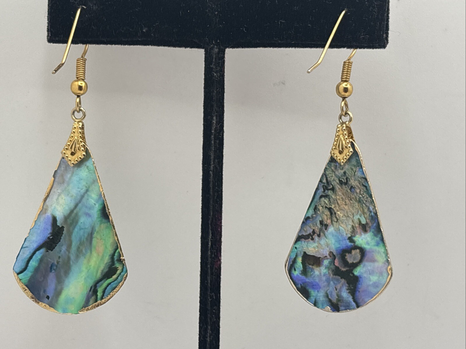 Geometric Abalone Shell Inlay Dangle Hook Earring… - image 2