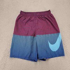 Nike Shorts Mens Medium Blue Horizon Stripe Volley Swoosh Swim Outdoors Stretch