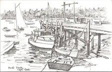 Cape Cod Boat Dock Sketch Artist Young Massachusetts Postcard A30