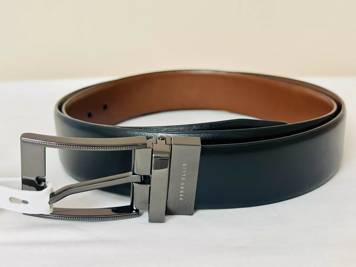 PERRY ELLIS PORTFOLIO REVERSIBLE BLACK TAN BROWN LEATHER BELT