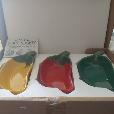 Set of 3 Ceramic Red Hot Chili Pepper Salsa/Guacamole Dip Bowl 