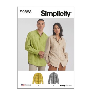 Easy Unisex Shirts Sewing Pattern Packet Design Code S9858 Sizes XS-S-M-L-XL-...