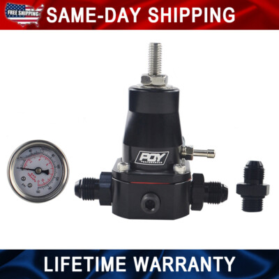 #ad #ad 13129 Universal Aluminum Adjustable Fuel Pressure Regulator Kit AN6 Gauge Black $26.50