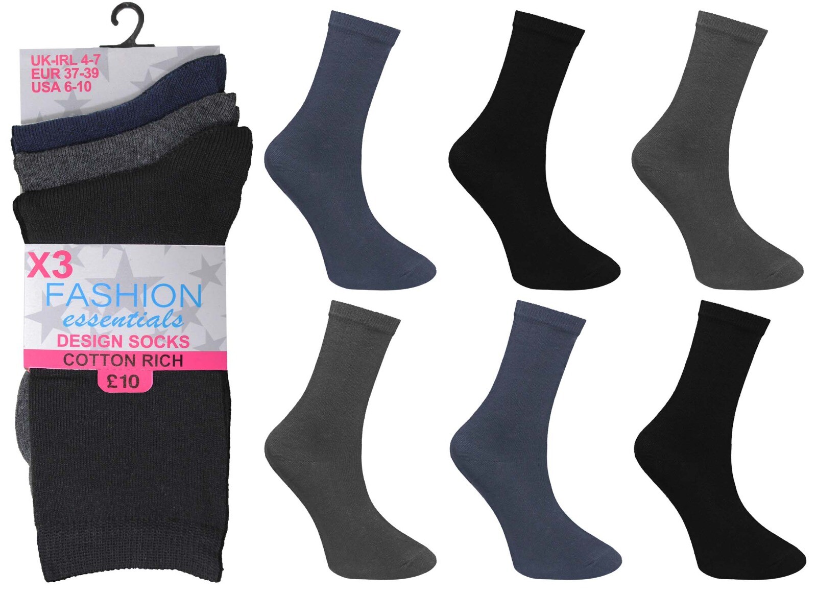 Ladies Ankle Printed Design Socks Soft Grip Cotton Rich Sports Socks UK