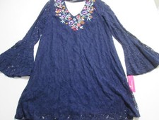 NWT Xhilaration Womens Size M A-Line Dress Navy V-Neck Lace Embroidered Floral