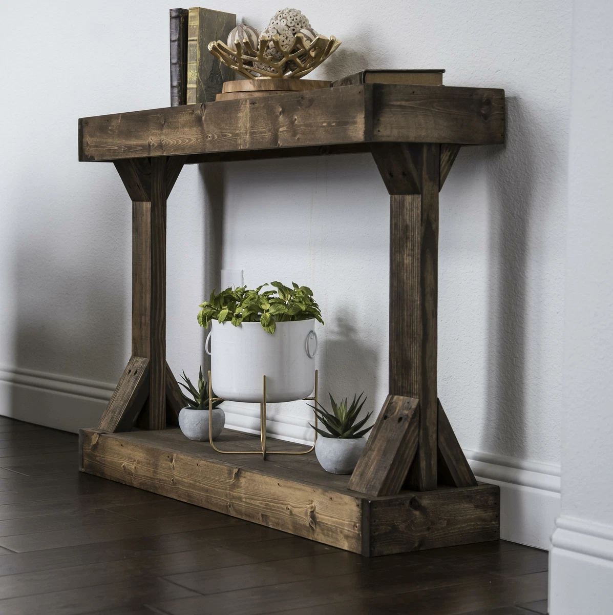 Rustic farmhouse console table solid wood shelf sofa accent entryway hall gray deals