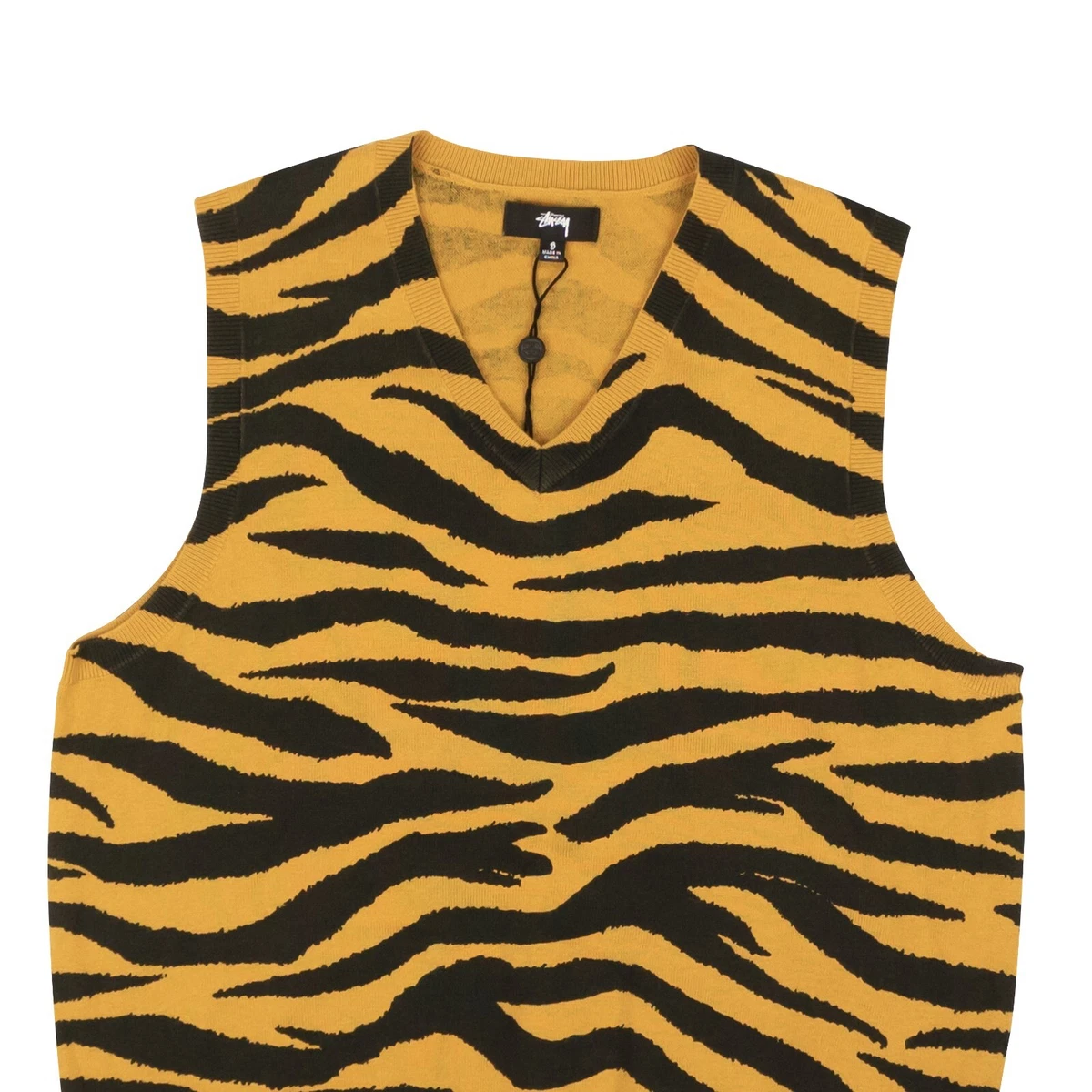 NWT STUSSY Yellow & Black Tiger Print Sweater Vest Size M $145