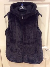 Bnwot Womens Fully Lined Faux Fur Gilet With Hood By Centigrade, Size M, Slate.