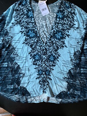 Free People Blue Birds of a Feather Women's Blouse Size M $98 Boho Top