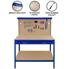 Blue Workbench Pegboard Drawer Light Tool Garage Heavy Duty Steel Workshop DIY