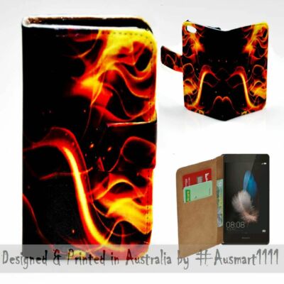 For Huawei Series - Fire Flame Theme Print Wallet Mobile Phone Case Cover