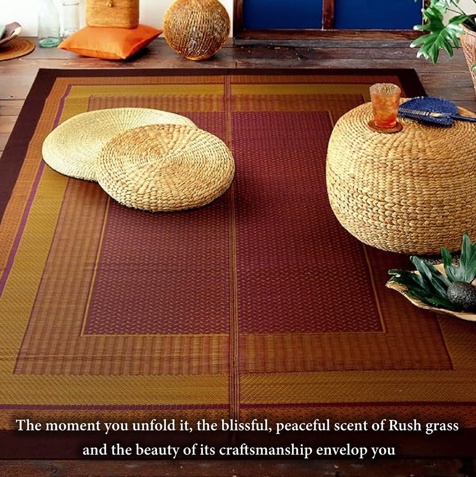 IKEHIKO Tatami mat Japanese rush grass Carpet Area Rug Modern Asian Red ...