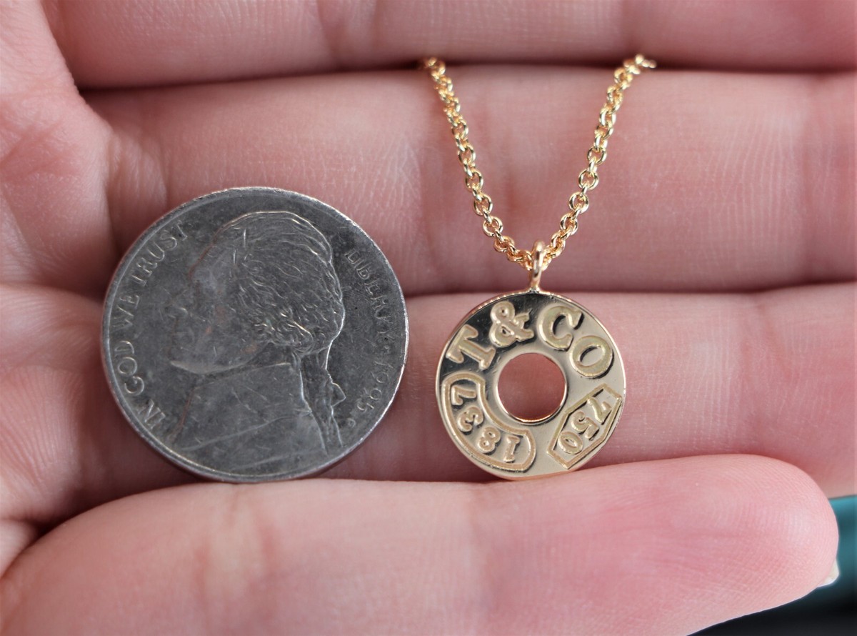 Tiffany & Co. ITALY 18k Yellow Gold 1837 Circle Disc Pendant 16