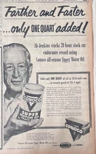 Large 1956 newspaper ad for Conoco - only 1 quart added, Ab Jenkins record break