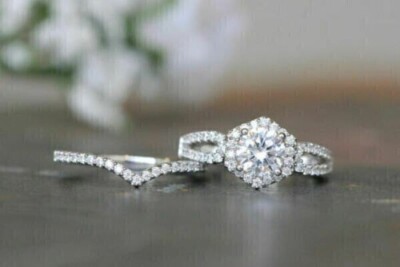 2 Ct Round Cut Moissanite Women's Wedding Bridal Ring Set 14K White ...