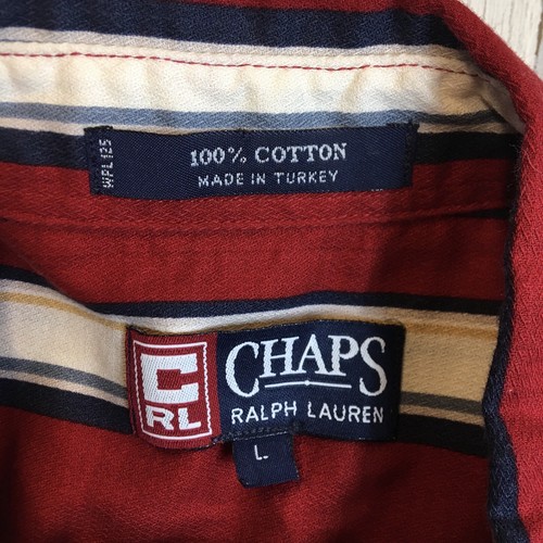 Vintage 90s Chaps Ralph Lauren White/red Striped Button Down Shirt Sz Large - Picture 7 of 7