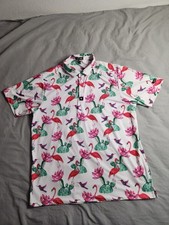 Bad Birdie Flamingo Cactus Polo Shirt Mens Sz 2XL Colorful Golf Graphic AOP NEW