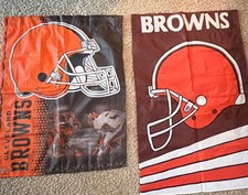 Two Cleveland Browns NFL Football Flags, Lot Helmet Design Orange 