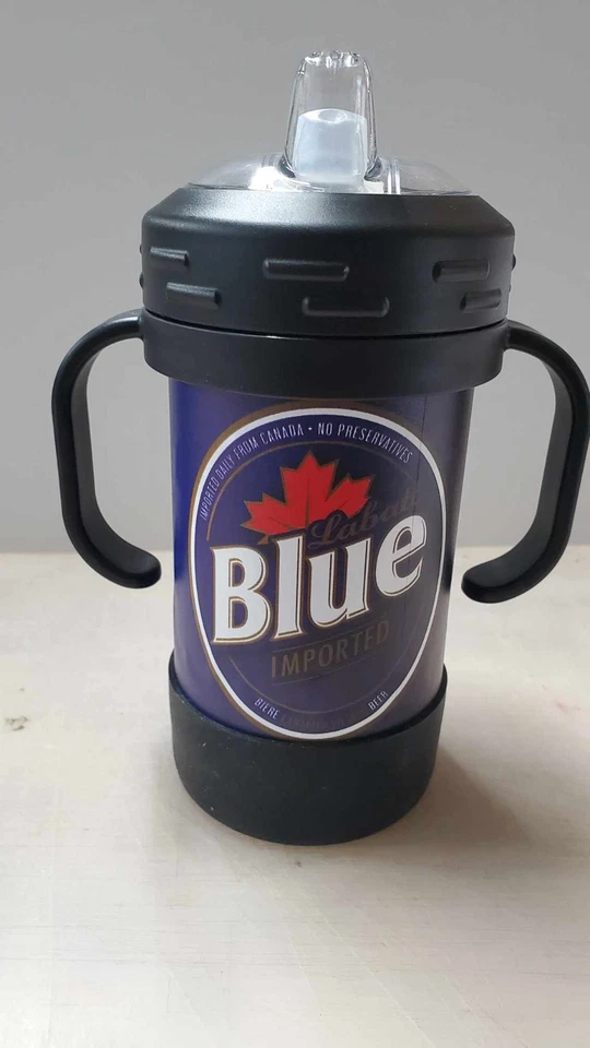 Divertida taza aislada para sorber cerveza azul con aislamiento de 10 oz con estampado UV con temática completa para adultos Foto 3 de 4