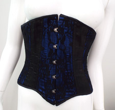 Scarletts Corset Blue & Black Lace Overlay Underbust Heavy Boned Size 26 Silk