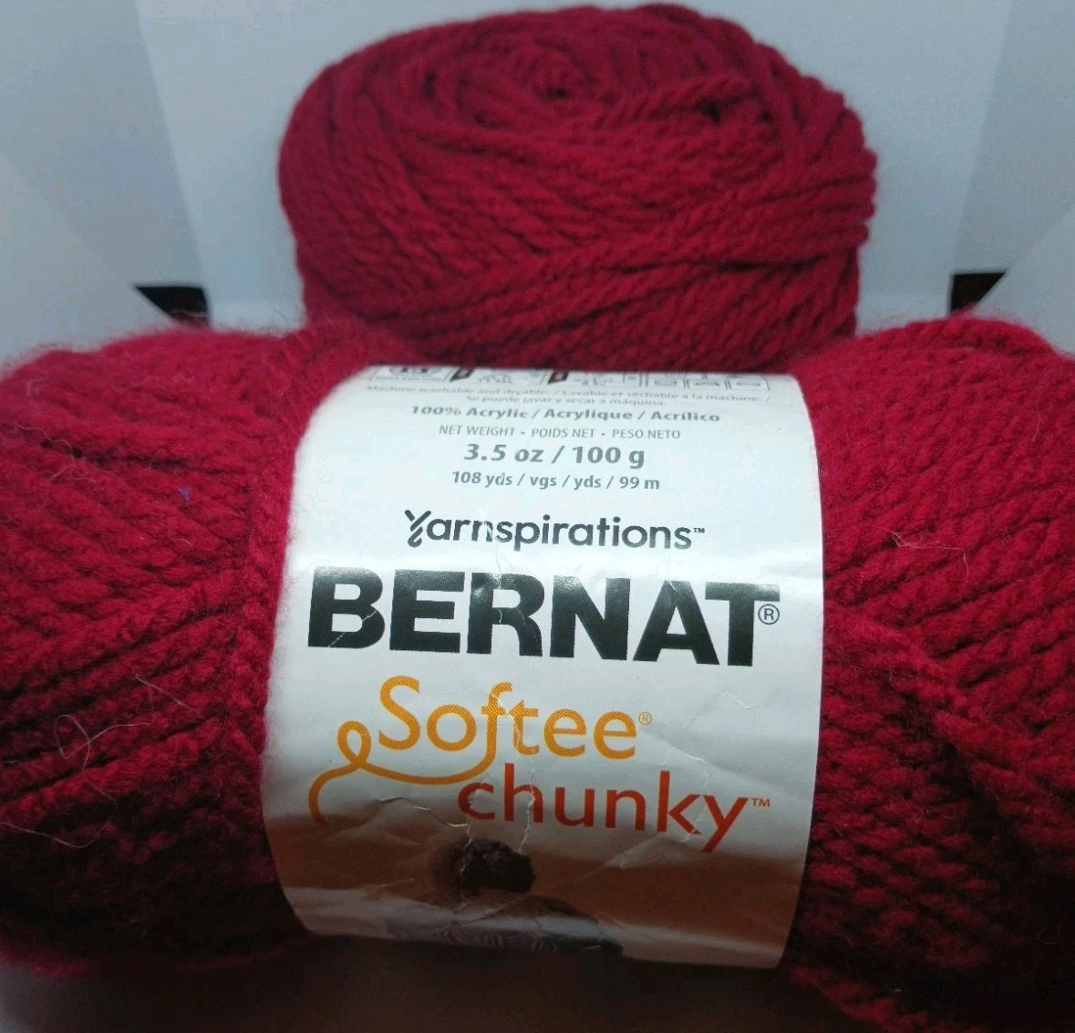 2 Skeins Bernat Softee Chunky Yarn “Wine” 100% Acrylic Super Bulky 6 ,1 is miss image 1