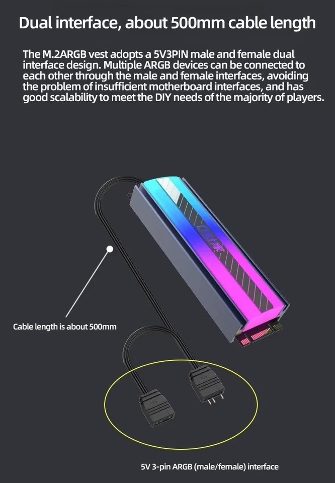 TEUCER❣️Dissipateur Thermique pour SSD M.2 - ARGB (synchro des LED - 5 V, 3Pin) - Photo 3/4
